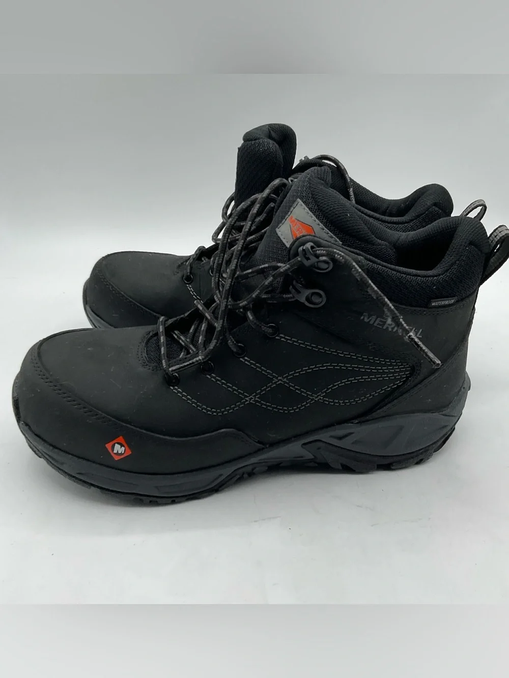 Merrell Work Men’s 8.5 M Black Leather Composite Toe Safety Work Boots ASTM